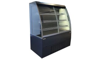 Three-level refrigerated shelf with sliding doors - energy-efficient wake-up sales furniture