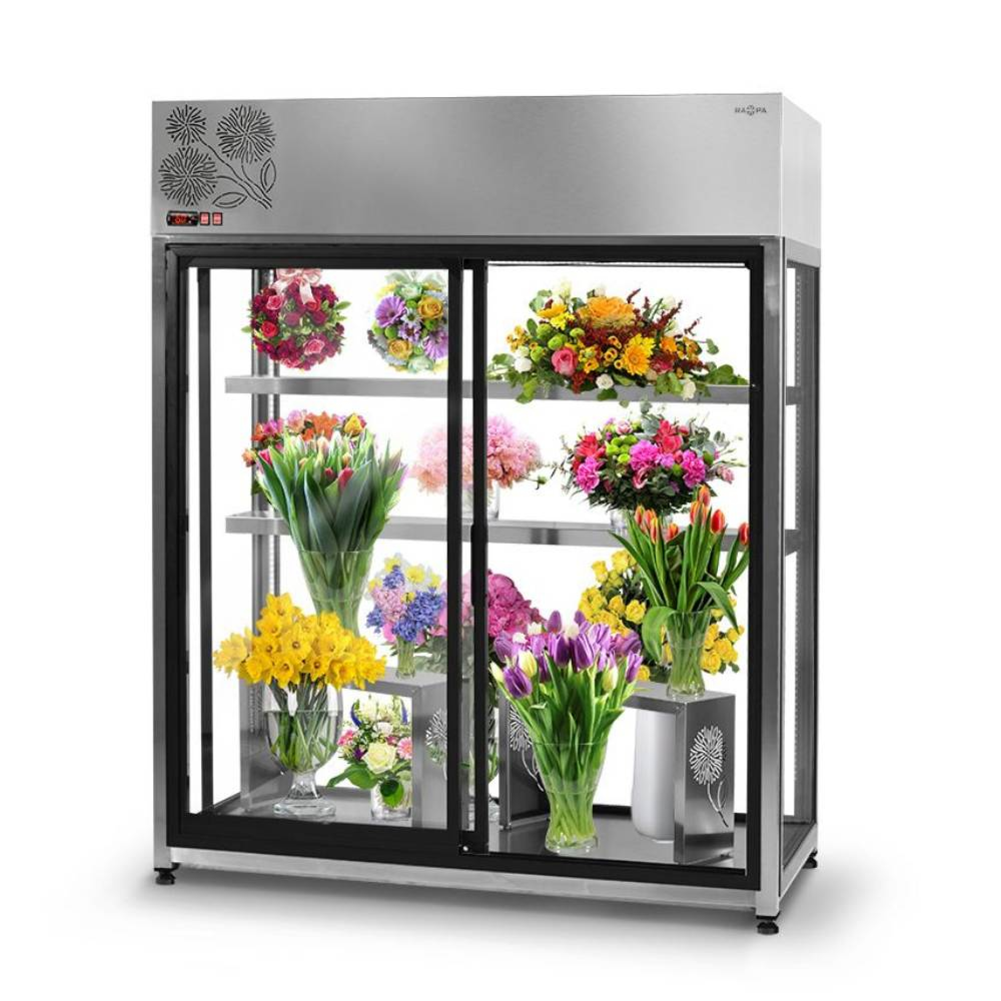 Kukkakylmäkaappi SMK Flower liukuovilla