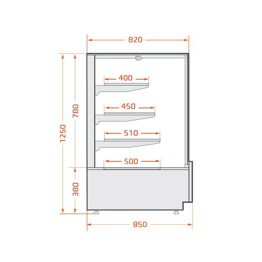 Konditoriavitriini Vetra mittakuva
